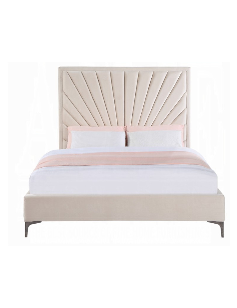 Faiz Queen Bed Beige Velvet Finish By Acme Furniture
