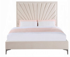 Faiz Queen Bed Beige Velvet Finish By Acme Furniture