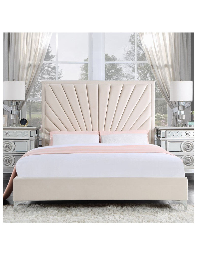 Faiz Queen Bed Beige Velvet Finish By Acme Furniture