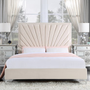 Faiz Queen Bed Beige Velvet Finish By Acme Furniture