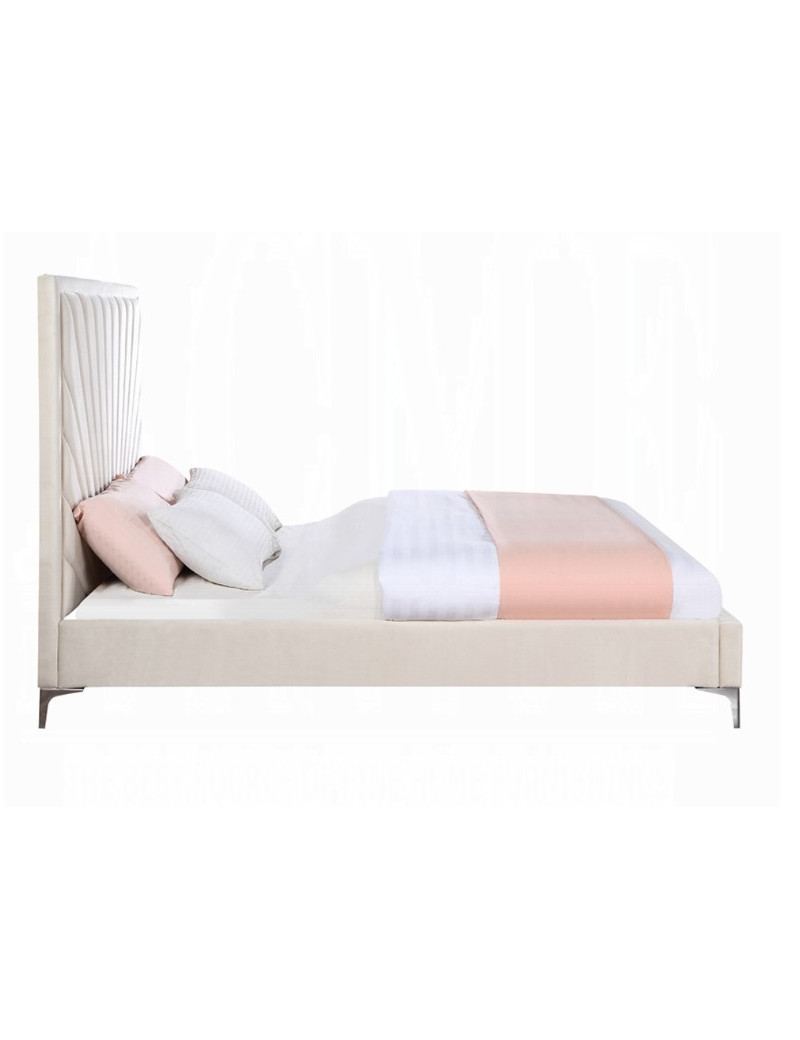 Faiz Queen Bed Beige Velvet Finish By Acme Furniture