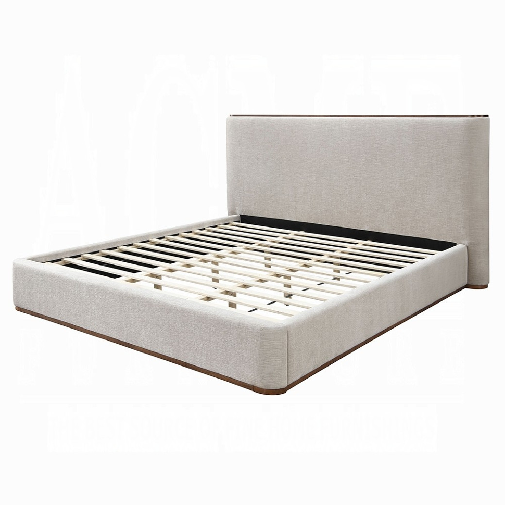 Orane Queen Bed Gray Linen & Walnut By Acme Furniture
