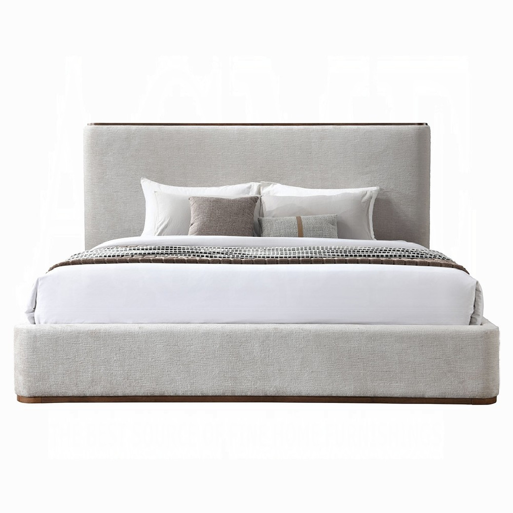 Orane Queen Bed Gray Linen & Walnut By Acme Furniture