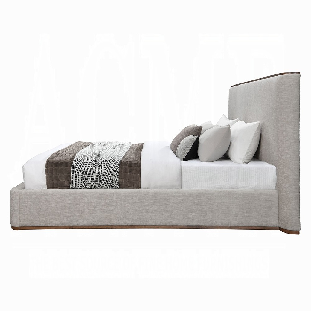 Orane Queen Bed Gray Linen & Walnut By Acme Furniture