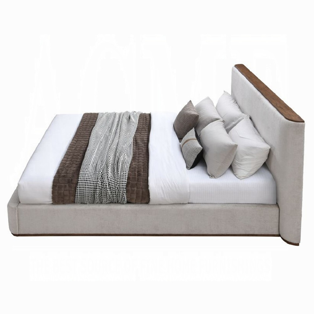 Orane Queen Bed Gray Linen & Walnut By Acme Furniture