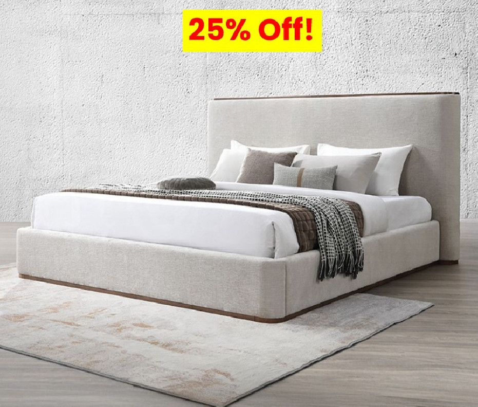 Orane Queen Bed Gray Linen & Walnut By Acme Furniture