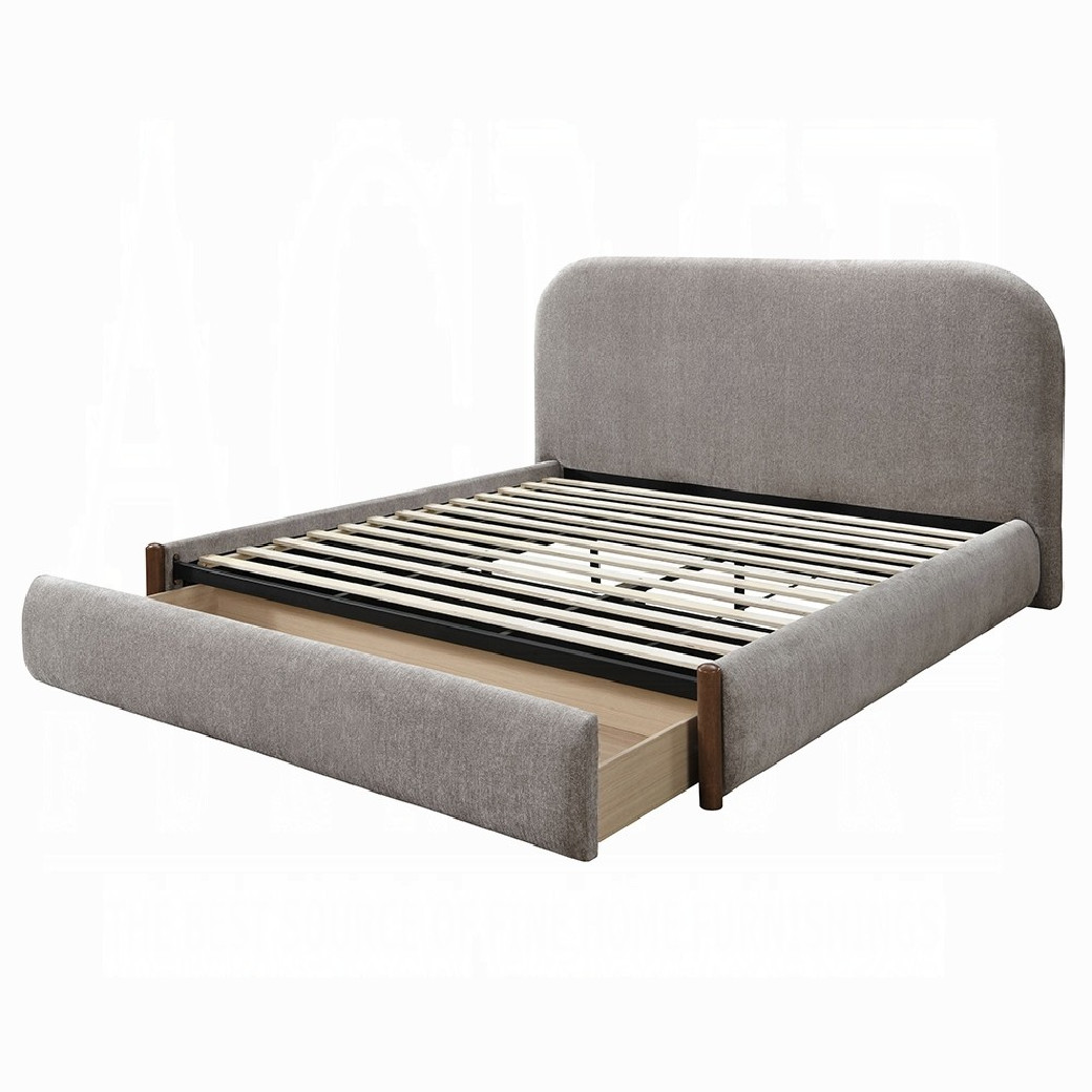BD04592Q Ollya Queen Bed w/Storage Gray Linen & Walnut By Acme Furniture