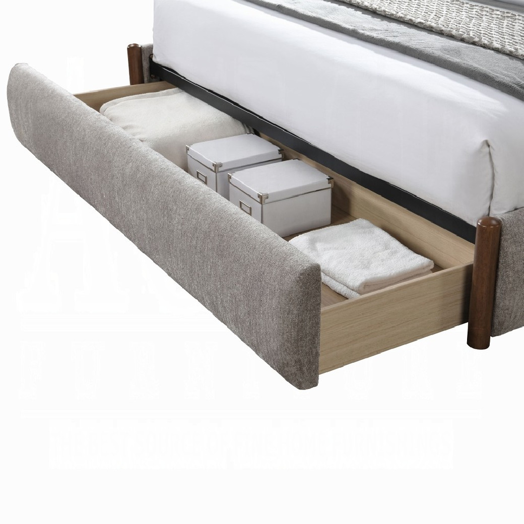 BD04592Q Ollya Queen Bed w/Storage Gray Linen & Walnut By Acme Furniture