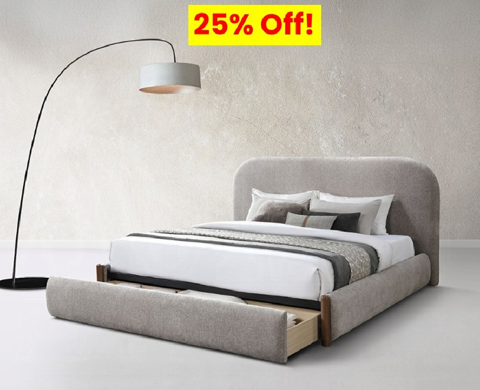 BD04592Q Ollya Queen Bed w/Storage Gray Linen & Walnut By Acme Furniture