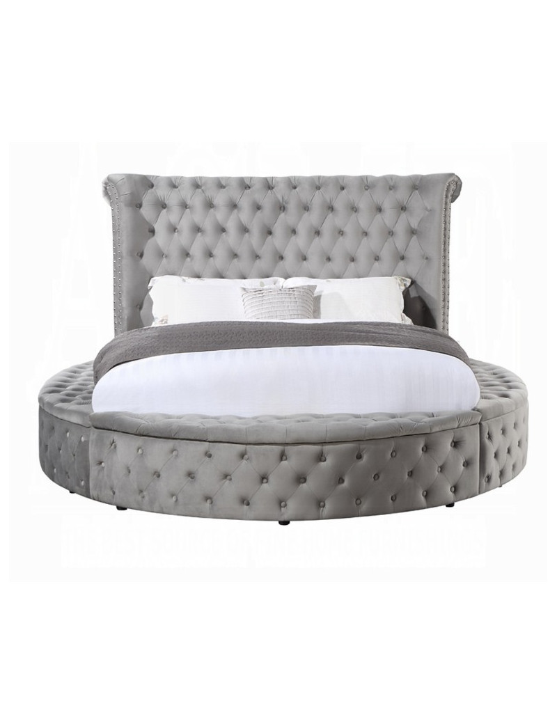 BD00967Q Gaiva Queen Bed W/Storage Gray Velvet By Acme Furniture