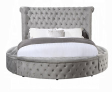 BD00967Q Gaiva Queen Bed W/Storage Gray Velvet By Acme Furniture