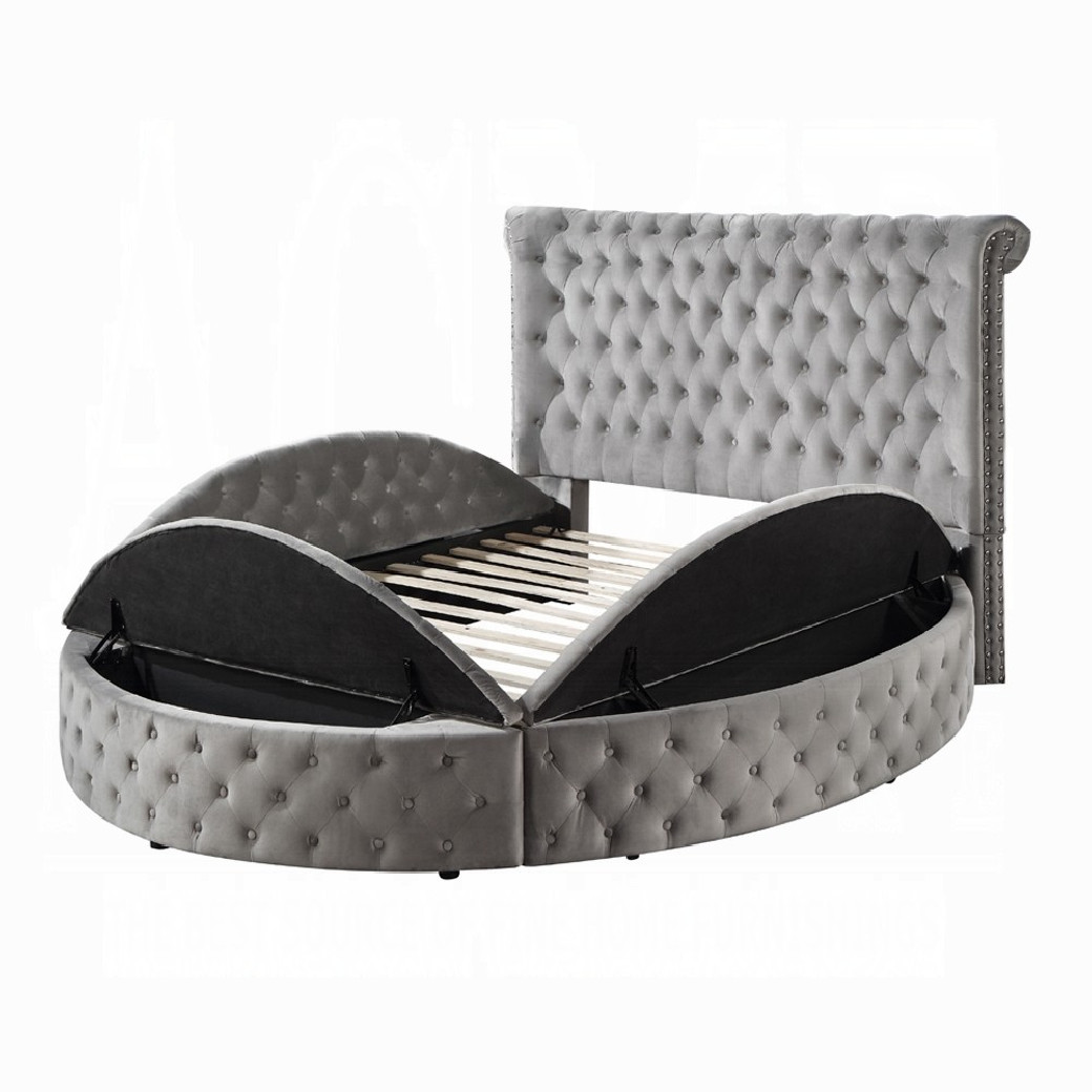 BD00967Q Gaiva Queen Bed W/Storage Gray Velvet By Acme Furniture