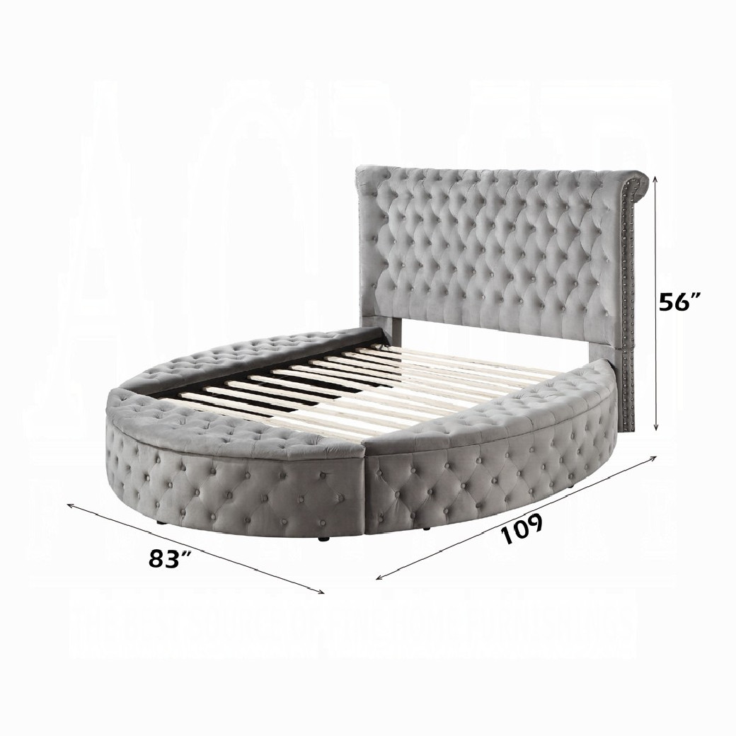 BD00967Q Gaiva Queen Bed W/Storage Gray Velvet By Acme Furniture