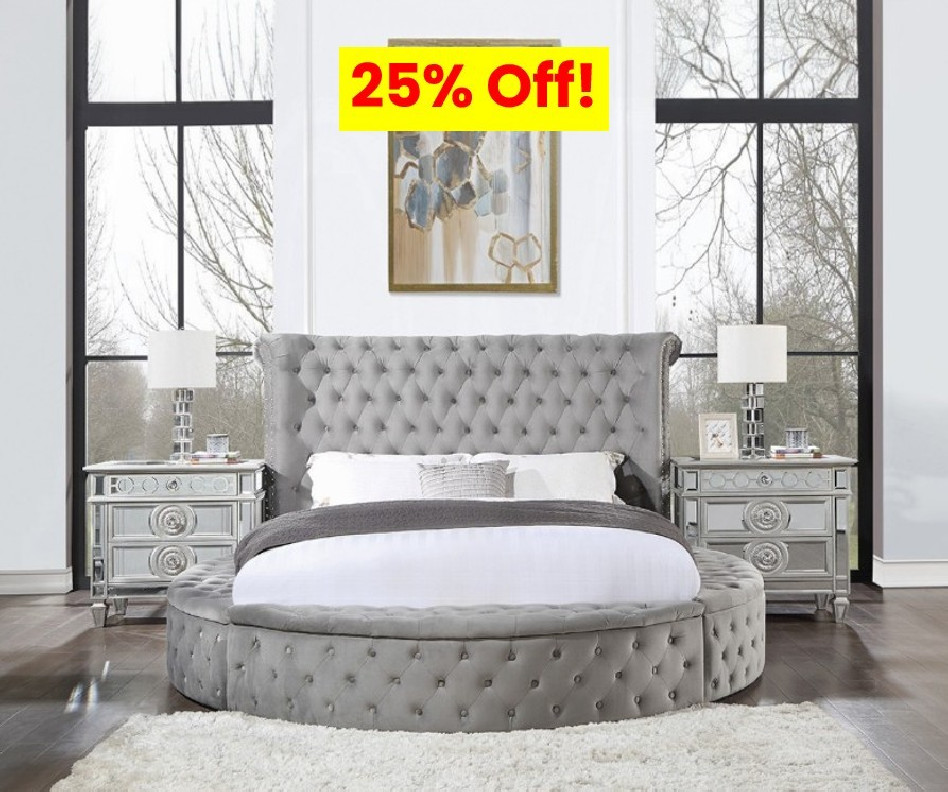 BD00967Q Gaiva Queen Bed W/Storage Gray Velvet By Acme Furniture