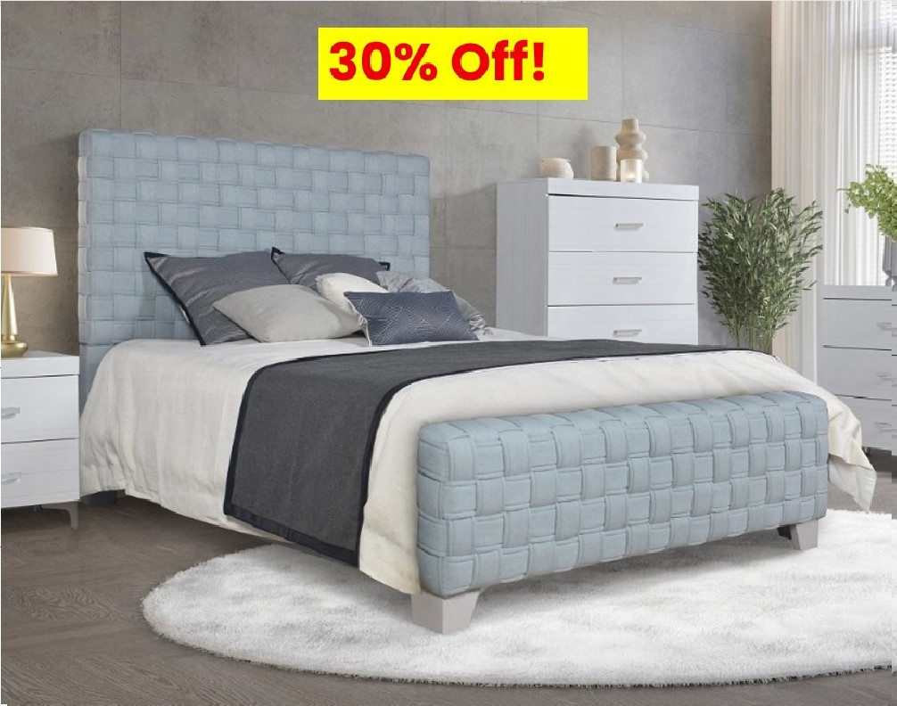 BD0235Q Queen Bed Saree Light Teal Chenille & Gray By Acme Furniture