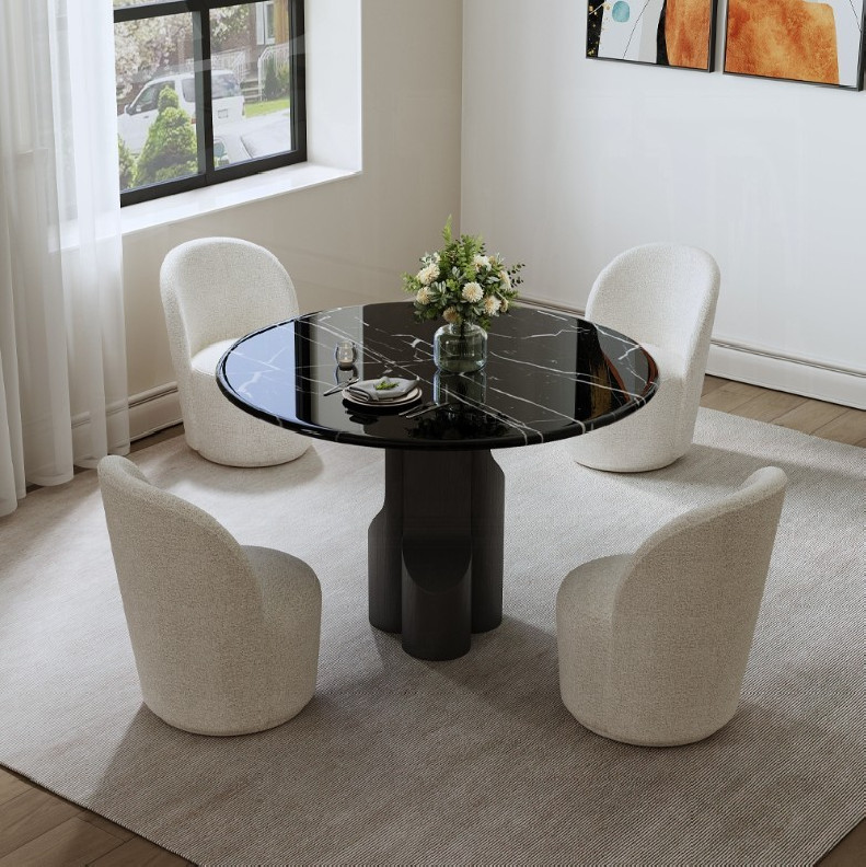 DN04795 5PC Dining Set Natural Italian Black Marble Top Kinton Collection Contemporary Style  By Acme Furniture
