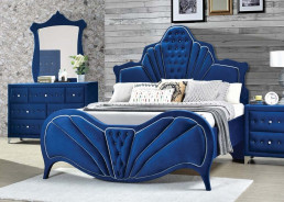 24217EK Blue Velvet EK Bed Dante Collection By Acme Furniture