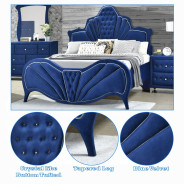24217EK Blue Velvet EK Bed Dante Collection By Acme Furniture