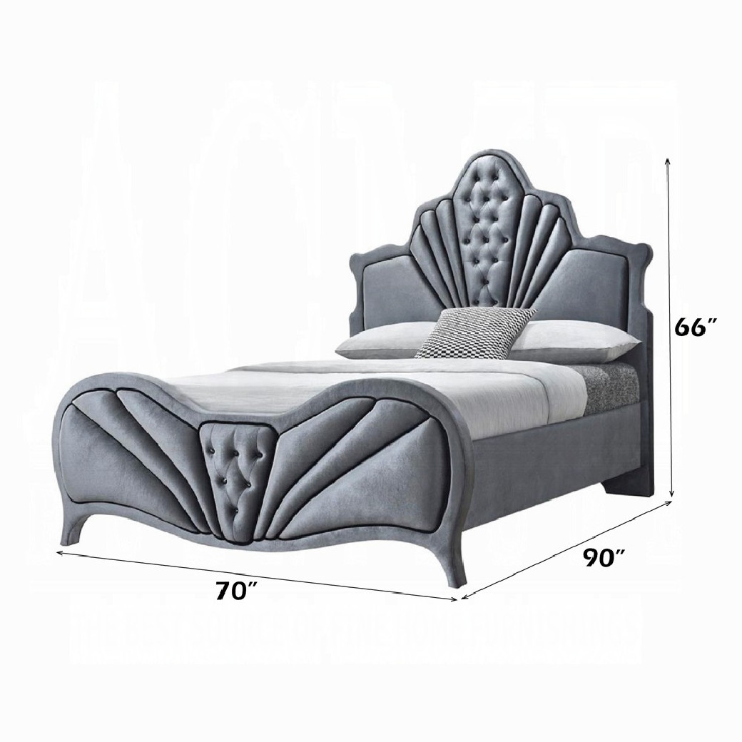 24230Q Gray Velvet Queen Bed Dante Collection By Acme Furniture