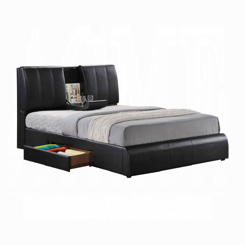 21266EK Black Leatherette Kofi EK Bed W/Storage by Acme Furniture