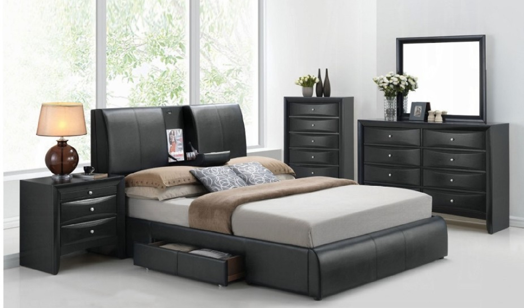 21266EK Black Leatherette Kofi EK Bed W/Storage by Acme Furniture