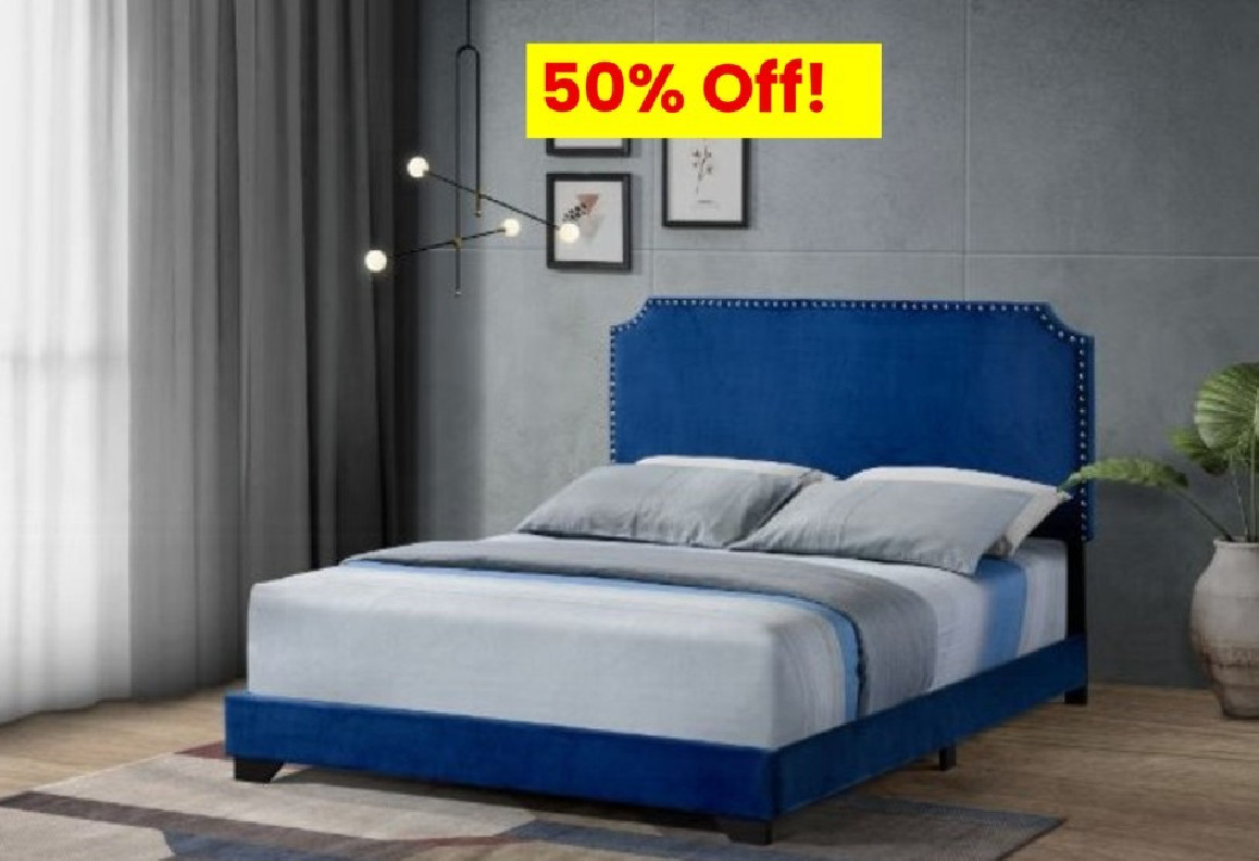 26760Q Haemon Queen Bed Blue Velvet By Acme Furniture