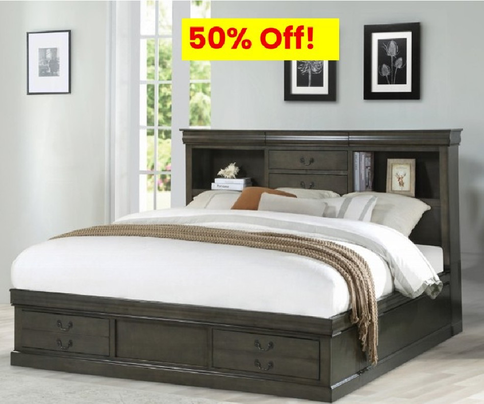 24930Q Louis Philippe III Queen Bed W/Storage  Dark Gray Finish By Acme Furniture