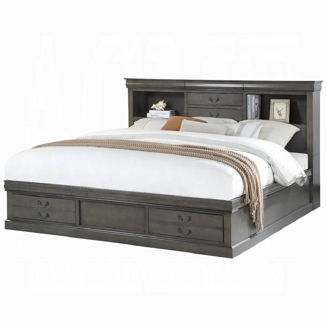 24930Q Louis Philippe III Queen Bed W/Storage  Dark Gray Finish By Acme Furniture