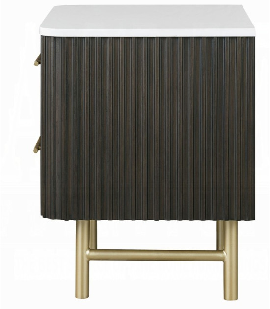 BD04092Q Clayten Queen Bed Beige Linen & Espresso Mid-Century Modern Style By Acme Furniture