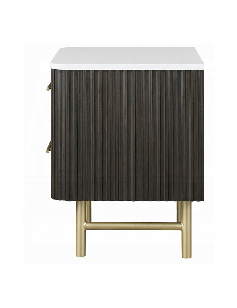 BD04092Q Clayten Queen Bed Beige Linen & Espresso Mid-Century Modern Style By Acme Furniture