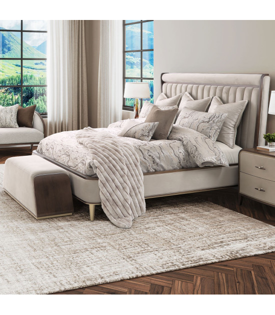 Eastern King Channel Tufted Panel Bed 3pc Walnut Houston Collection by Michael Amini  9095000EK3-416