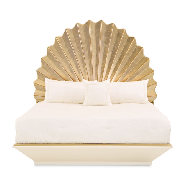 Eastern King Fan Bed Gold Leaf Finish Fantosini gold Collection By Michael Amini 9091000EK3-836