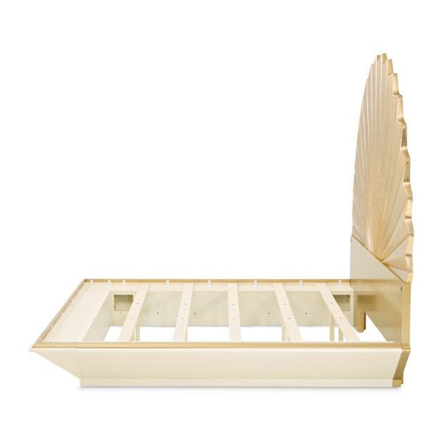 Eastern King Fan Bed Gold Leaf Finish Fantosini gold Collection By Michael Amini 9091000EK3-836