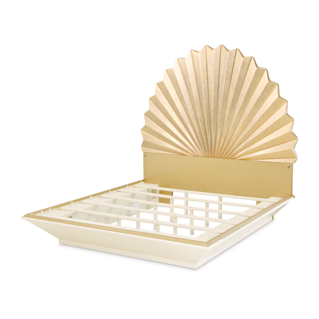 Eastern King Fan Bed Gold Leaf Finish Fantosini gold Collection By Michael Amini 9091000EK3-836