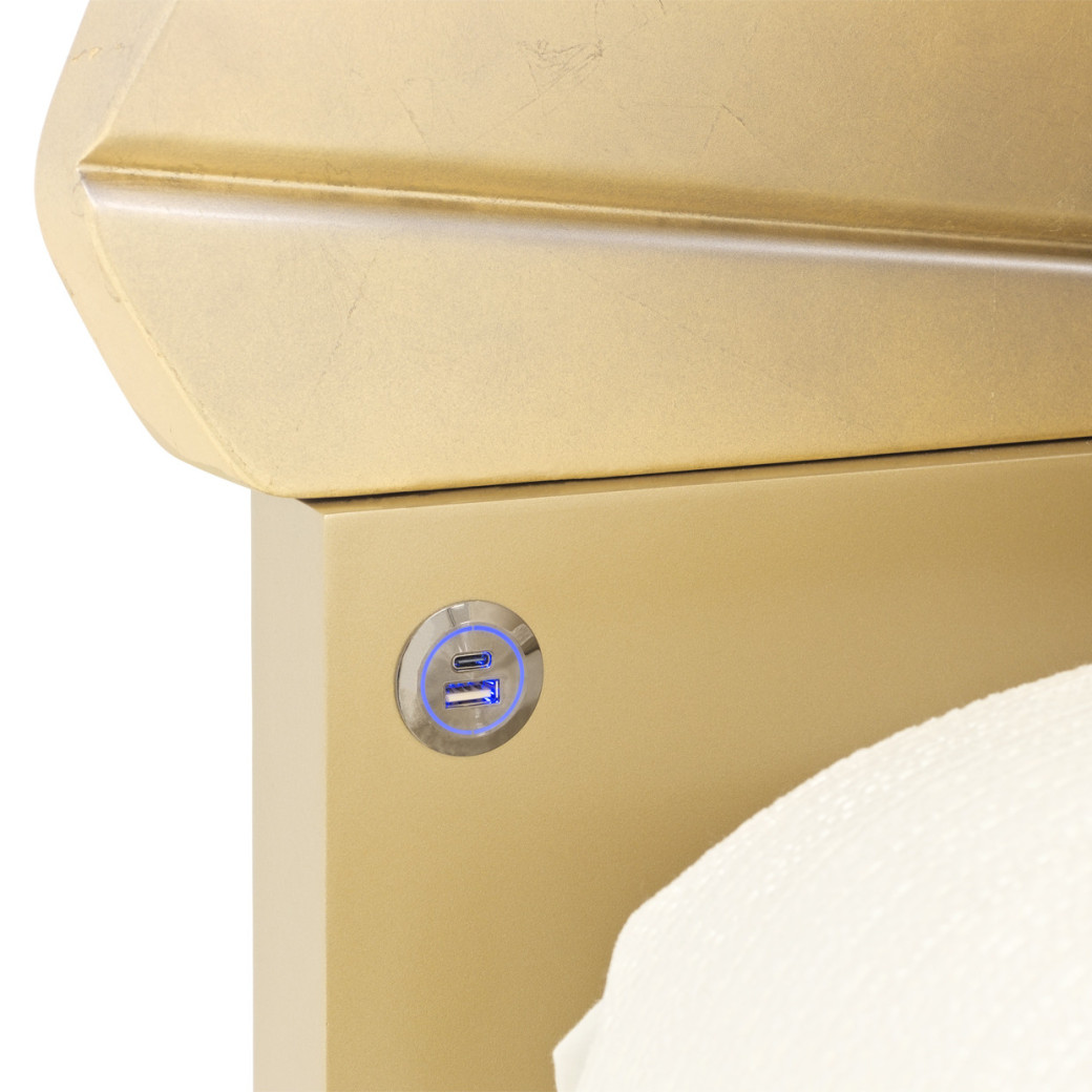 Eastern King Fan Bed Gold Leaf Finish Fantosini gold Collection By Michael Amini 9091000EK3-836