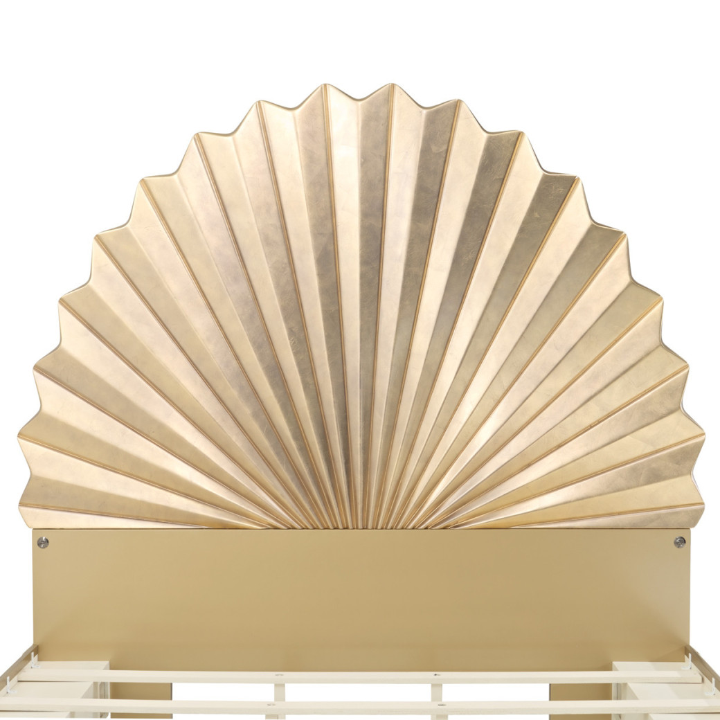 Eastern King Fan Bed Gold Leaf Finish Fantosini gold Collection By Michael Amini 9091000EK3-836