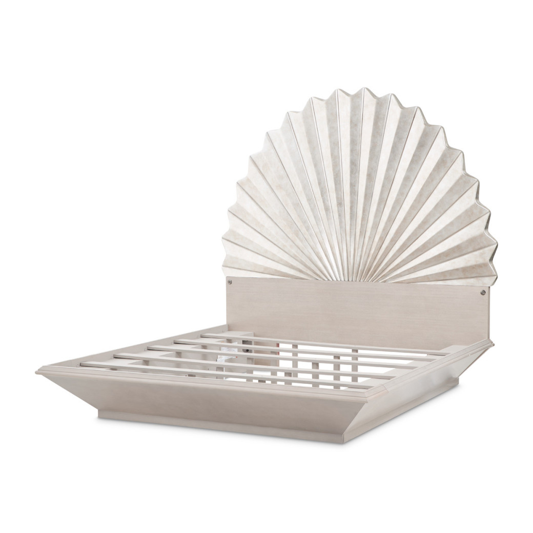 Eastern King Fan Bed Silver Leaf Finish Fantosini Collection By MIchael Amini 9091000EK3-834