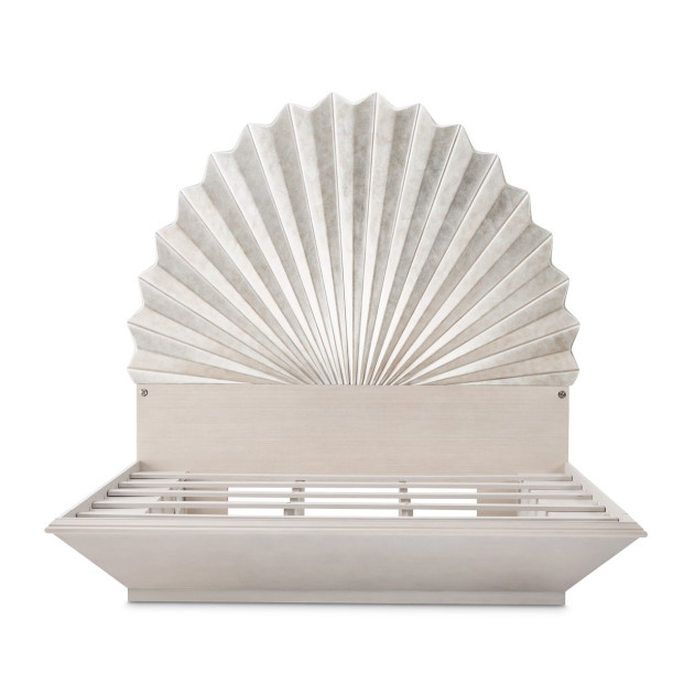 Eastern King Fan Bed Silver Leaf Finish Fantosini Collection By MIchael Amini 9091000EK3-834