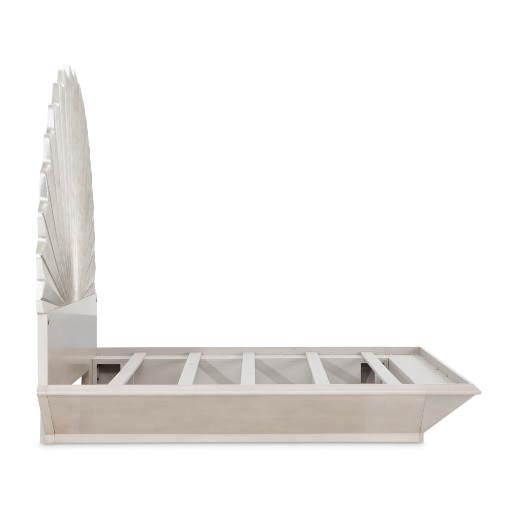 Eastern King Fan Bed Silver Leaf Finish Fantosini Collection By MIchael Amini 9091000EK3-834