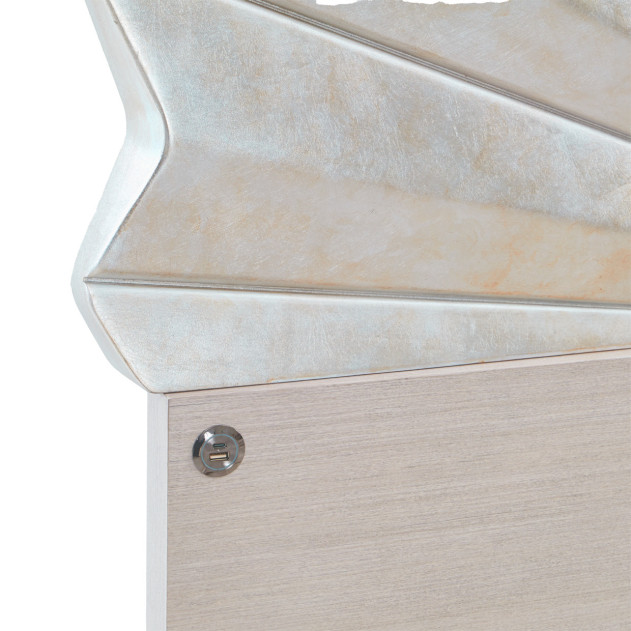 Eastern King Fan Bed Silver Leaf Finish Fantosini Collection By MIchael Amini 9091000EK3-834