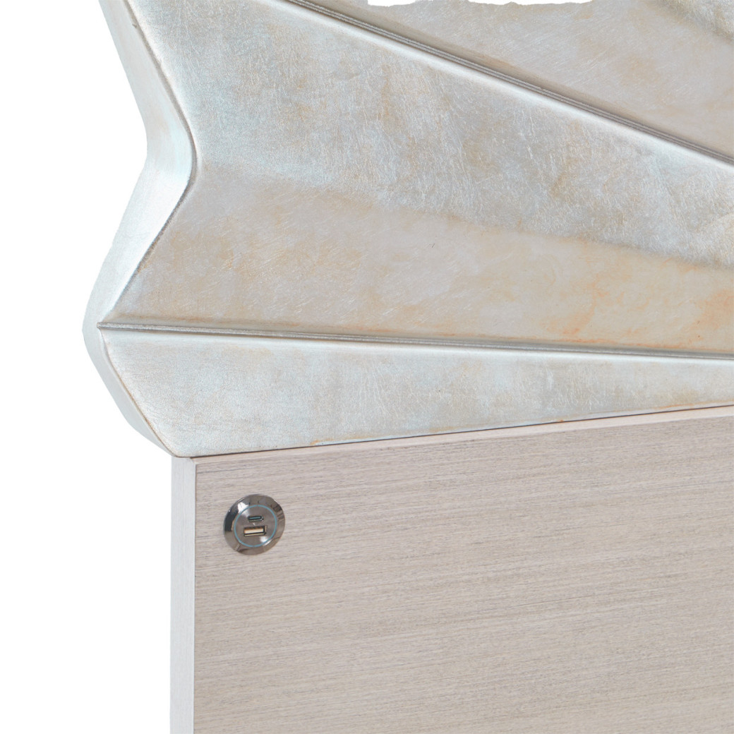 Eastern King Fan Bed Silver Leaf Finish Fantosini Collection By MIchael Amini 9091000EK3-834