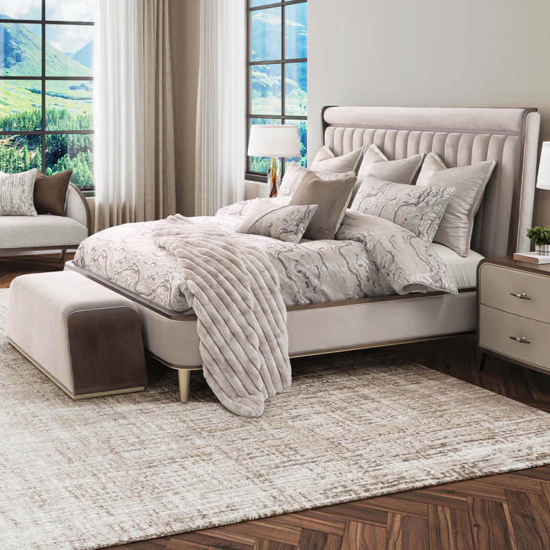 Eastern King Channel Tufted Panel Bed 3pc Walnut Finish Houston Collection By Michael Amini 9095000EK3-416