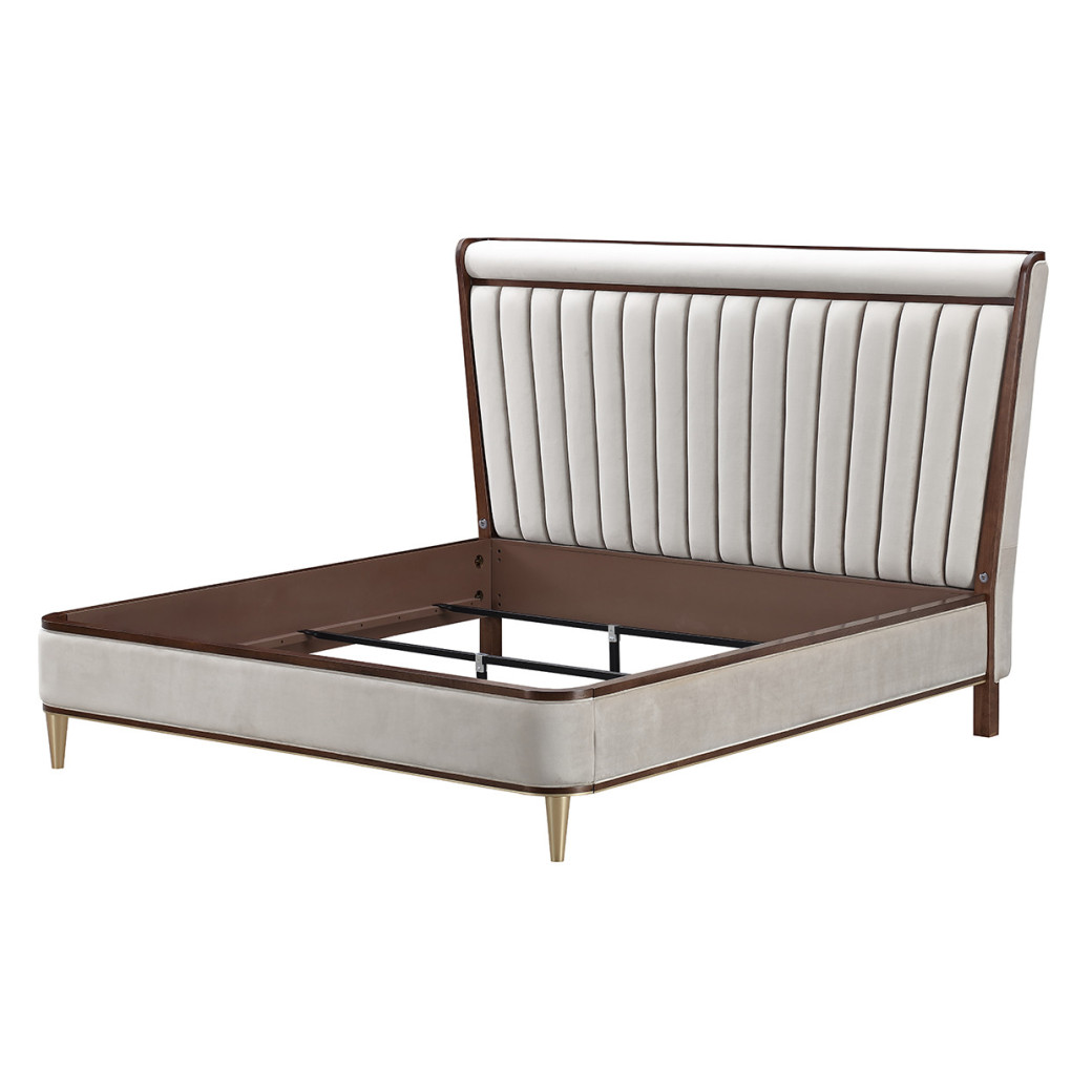 Eastern King Channel Tufted Panel Bed 3pc Walnut Finish Houston Collection By Michael Amini 9095000EK3-416