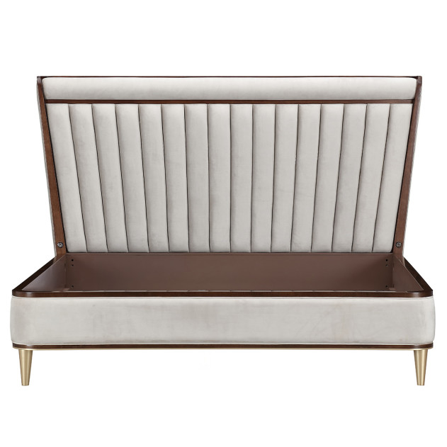 Eastern King Channel Tufted Panel Bed 3pc Walnut Finish Houston Collection By Michael Amini 9095000EK3-416