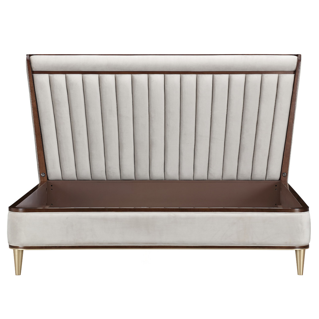 Eastern King Channel Tufted Panel Bed 3pc Walnut Finish Houston Collection By Michael Amini 9095000EK3-416