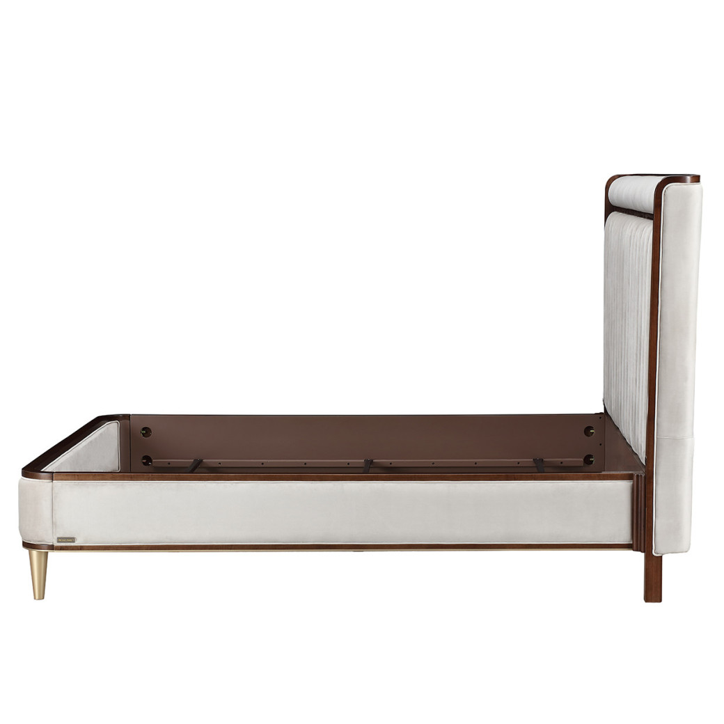 Eastern King Channel Tufted Panel Bed 3pc Walnut Finish Houston Collection By Michael Amini 9095000EK3-416