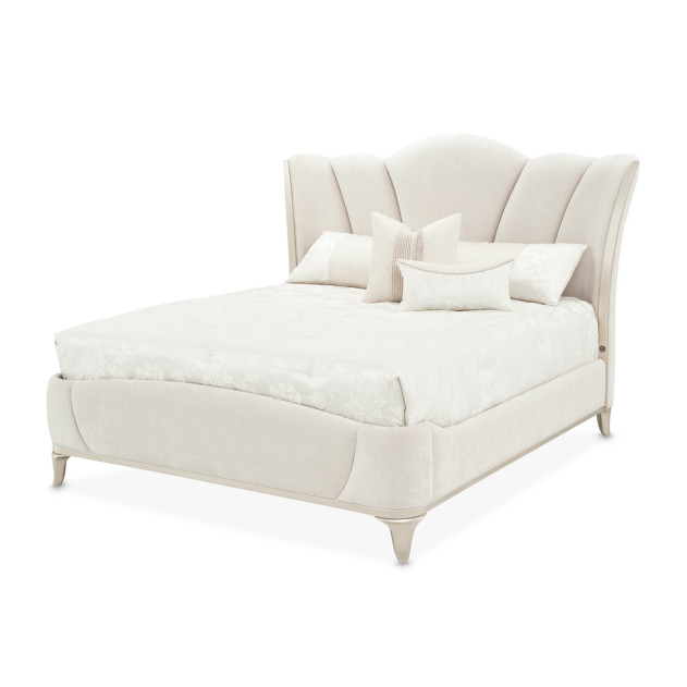 Queen Upholstered Bed (3pc) Creamy Pearl Finish La Marisia Collection By Micahel Amini  9089000QN3-112