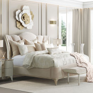 Queen Upholstered Bed (3pc) Creamy Pearl Finish La Marisia Collection By Micahel Amini  9089000QN3-112