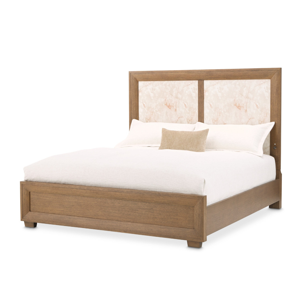 Queen Panel Bed with LED Lights Sienna Brown Finish Portrait Collection By Michael Amini 9031000QN3-225