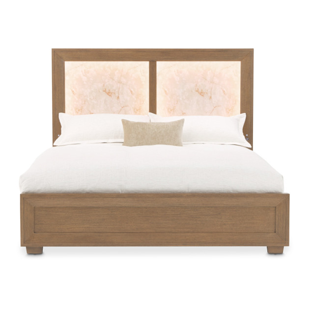 Queen Panel Bed with LED Lights Sienna Brown Finish Portrait Collection By Michael Amini 9031000QN3-225